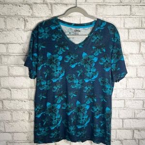 Carbon | Mens Large Blue Floral Short Sleeve Tee